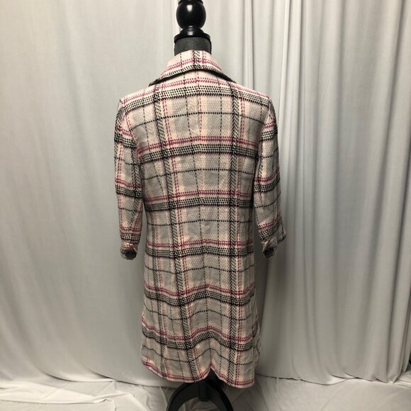 Mac and Jac Trench Coat Womens Size Large Pink Black Plaid Lined Midi Jacket - Picture 5 of 7